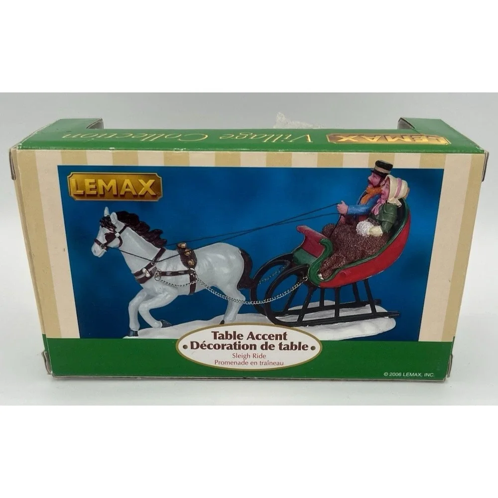 LEMAX Sleigh Ride Couple White Horse #63571 Table Accent New Boxed